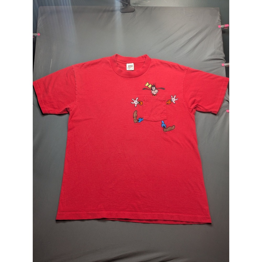Vintage Disney Goofy Embroidered Pocket T-Shirt Red Anvil Made in USA XL Single
